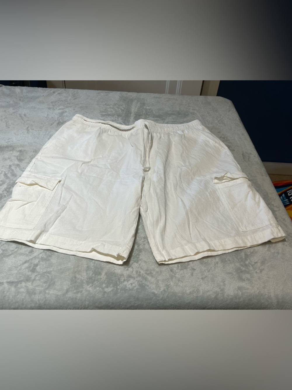 Women's White Drawstring Cargo Bermuda  , Linen blend Shorts 3XL